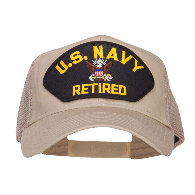 US Navy Retired Military Patched Mesh Back Cap Khaki One Size