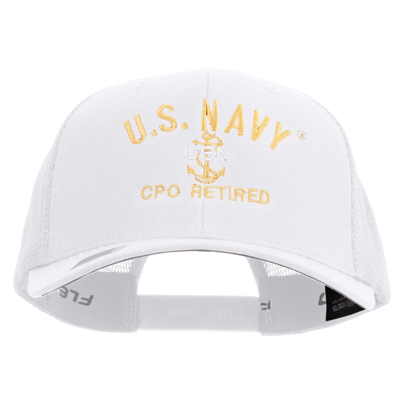 US Navy USN CPO Retired Embroidered Flexfit Mesh Trucker Cap White One Size