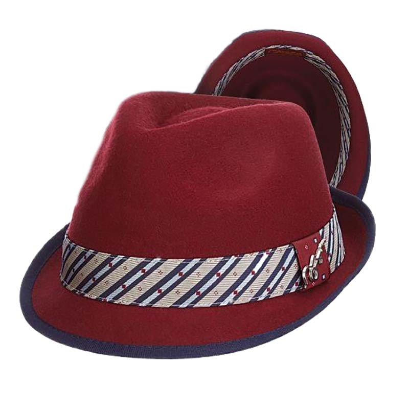 Wool Felt Fedora Hat with Tie Print Band – Carlos Santana Hats Navy Small/Medium (57 cm)
