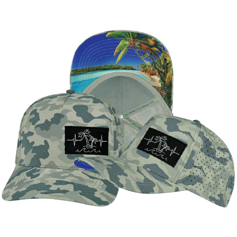 Beach Hat – Trucker Hat – Soft Gray Camo – Laser Mesh