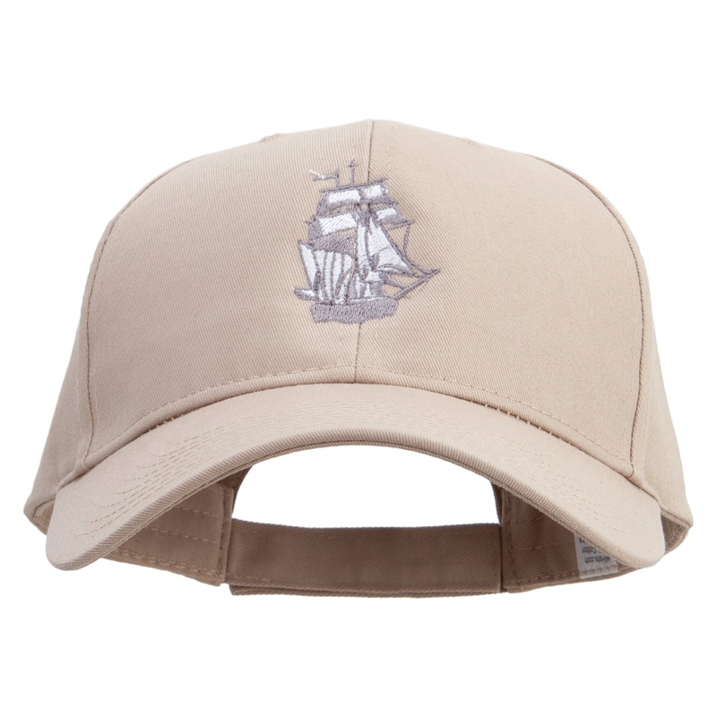 Big Sail Ship Embroidered Big Size High Profile Twill Cap Khaki XL-3XL