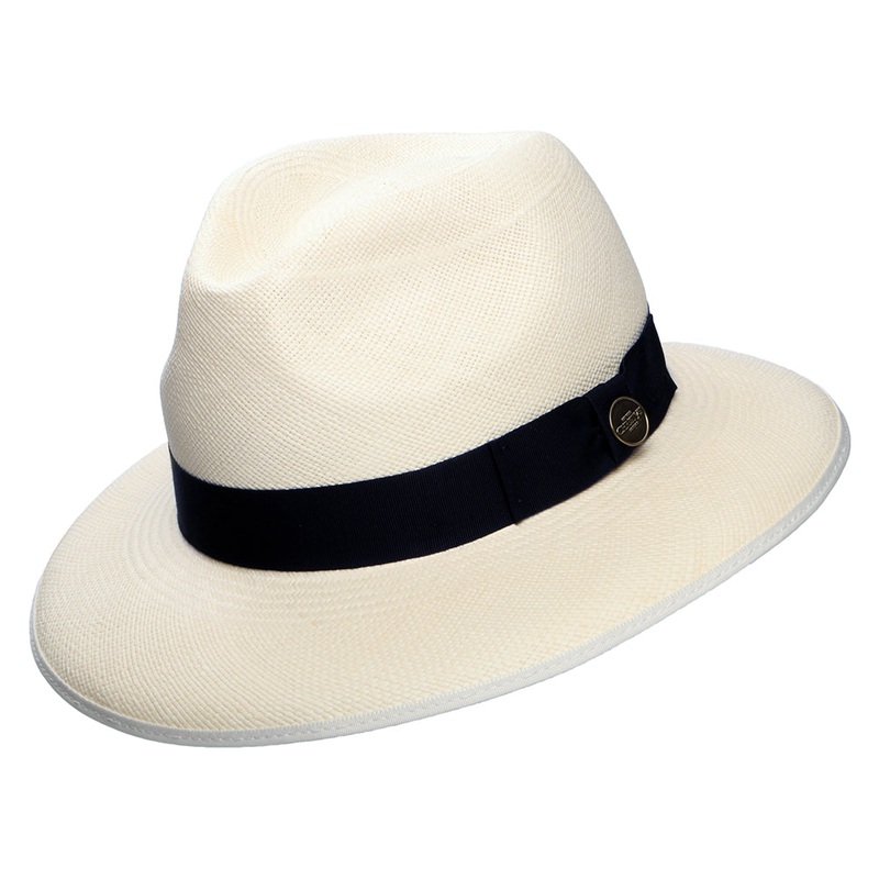 Christys Hats Superfine Downbrim Panama Fedora Hat With Navy Band – Semi-Bleached 57