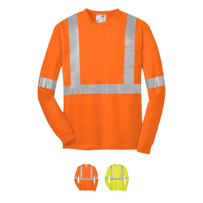 CornerStone ANSI 107 Class 2 Long Sleeve High Visibility Safety T-Shirt CS401LS Safety Orange/Reflective XS