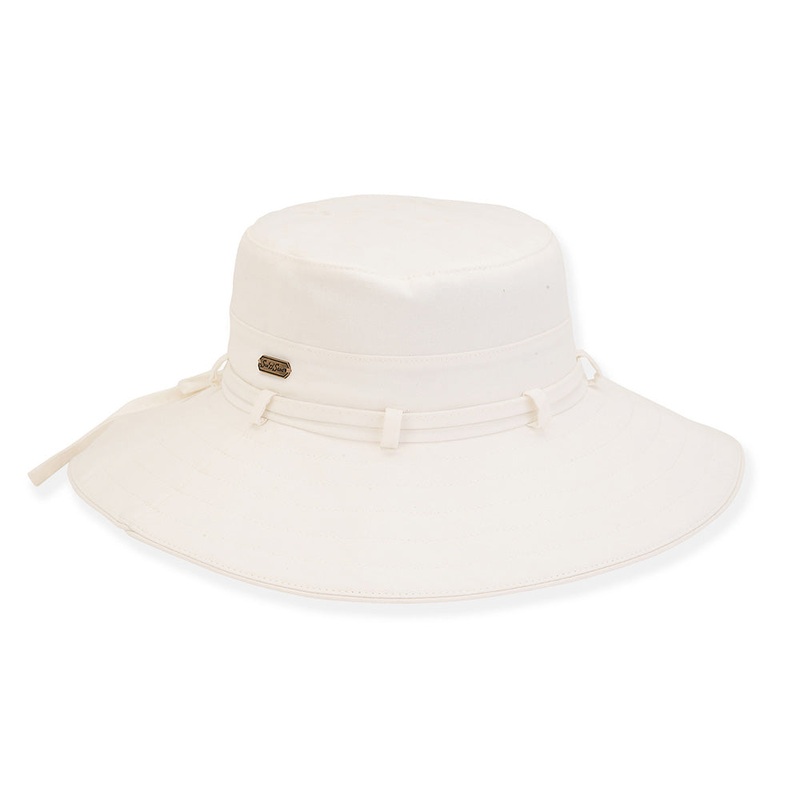 Cotton Poplin Bucket Hat with Tie – Sun ‘N’ Sand Hats Off-White S/M (56-57 cm)