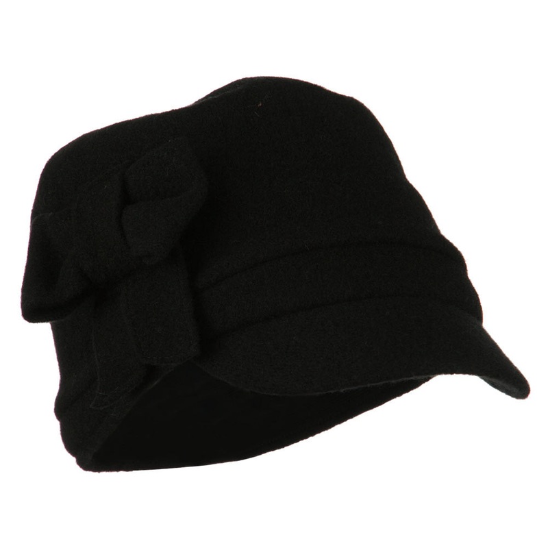 Ladies Wool Bow Cabby Cap Black One Size