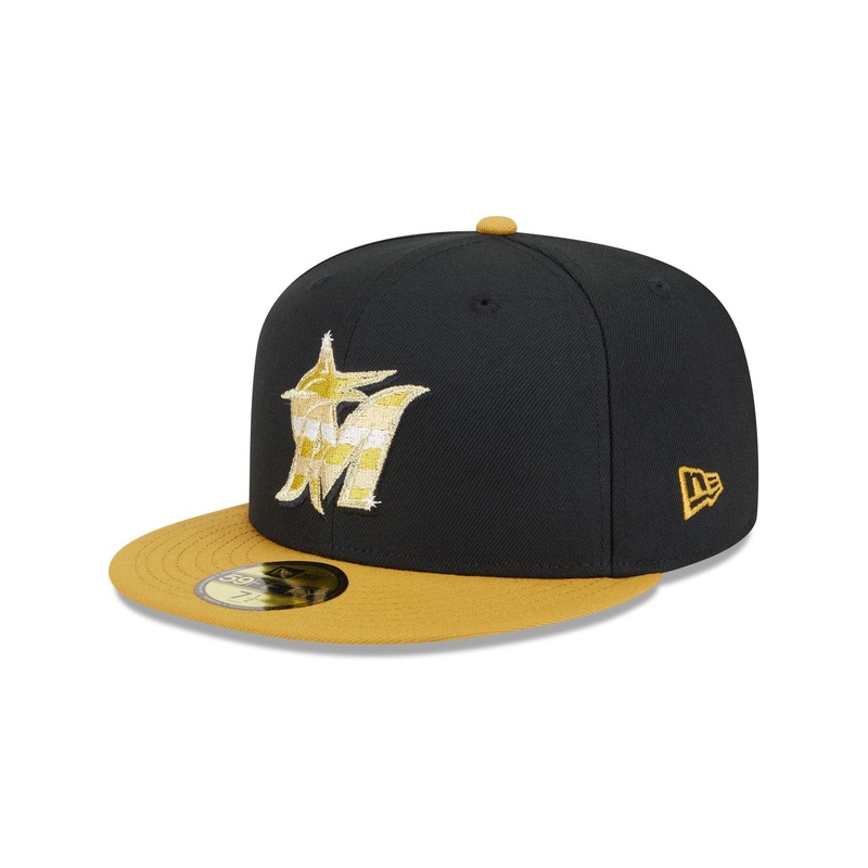 Miami Marlins Metallic Gold Logo 59FIFTY Fitted Hat 7