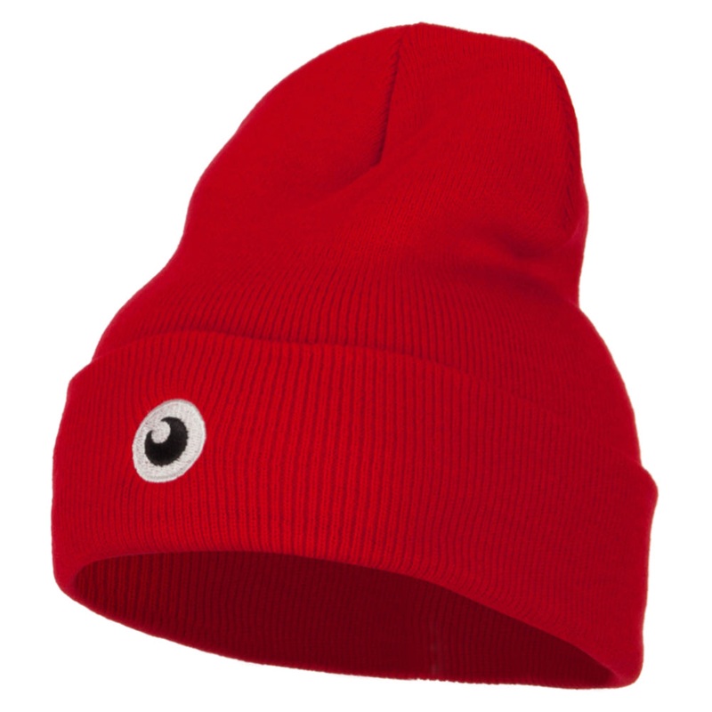 Monster Eye Ball Embroidered Long Beanie Red One Size