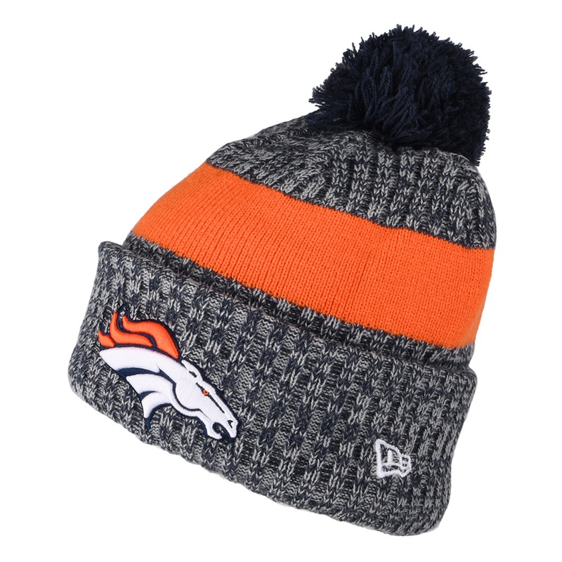 New Era Denver Broncos Bobble Hat – NFL Sideline Sport Knit – Navy-Orange 1-Size
