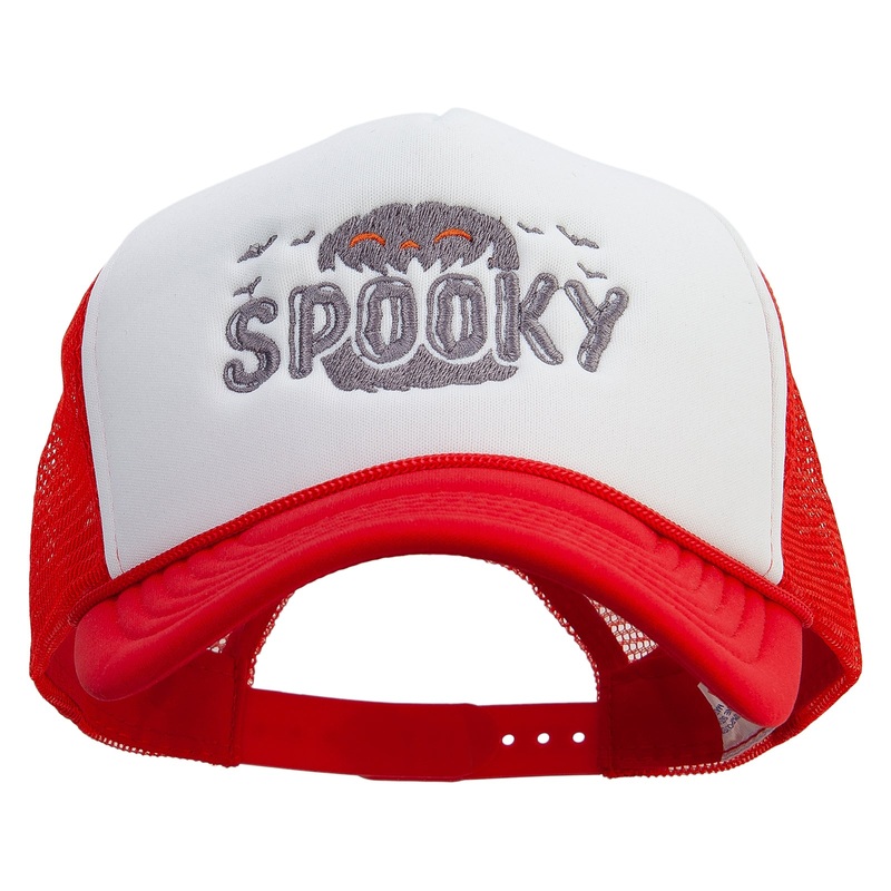 Spooky Embroidered Summer Foam Mesh Trucker Cap Red White One Size