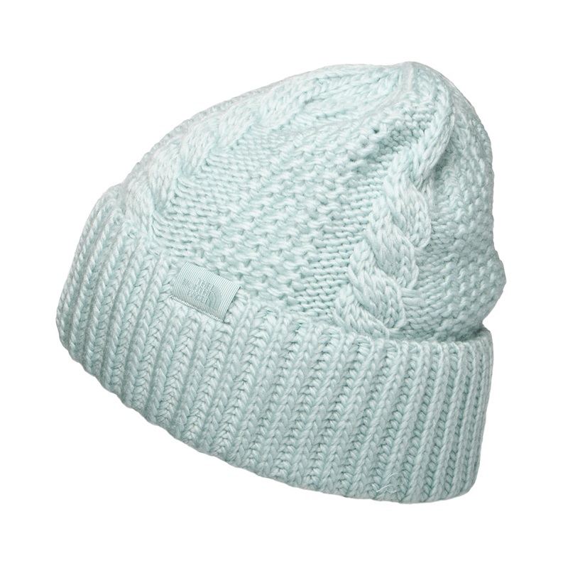 The North Face Hats Womens Oh Mega Cable Knit Cuffed Beanie Hat – Ice Blue 1-Size