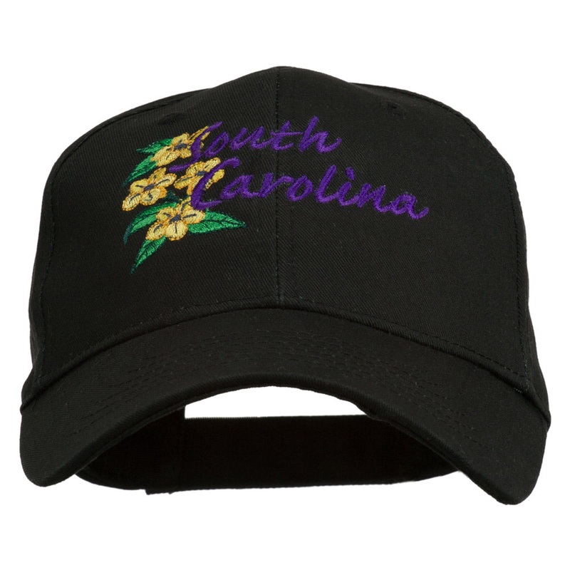 USA State South Carolina Flowers Embroidered Cotton Cap Black One Size