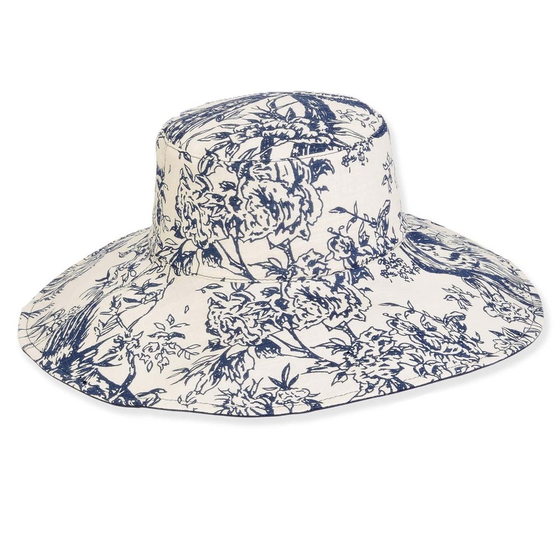 Vintage Navy Floral Pattern Cotton Sun Hat – Sun ‘N’ Sand Hats Navy OS
