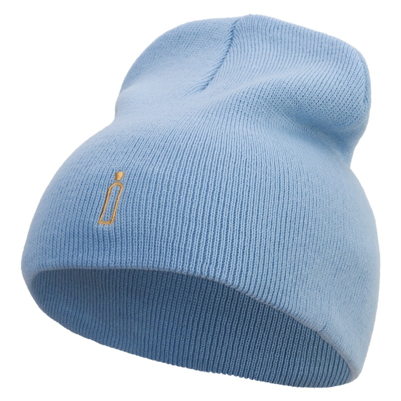 Artistic Letter i Embroidered 8 inch Acrylic Short beanie Lt Blue One Size