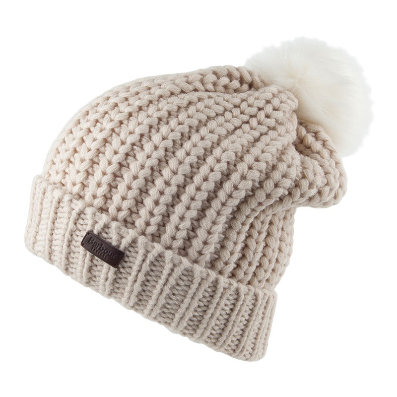 Barbour Hats Saltburn Faux Fur Pom Bobble Hat – Beige 1-Size