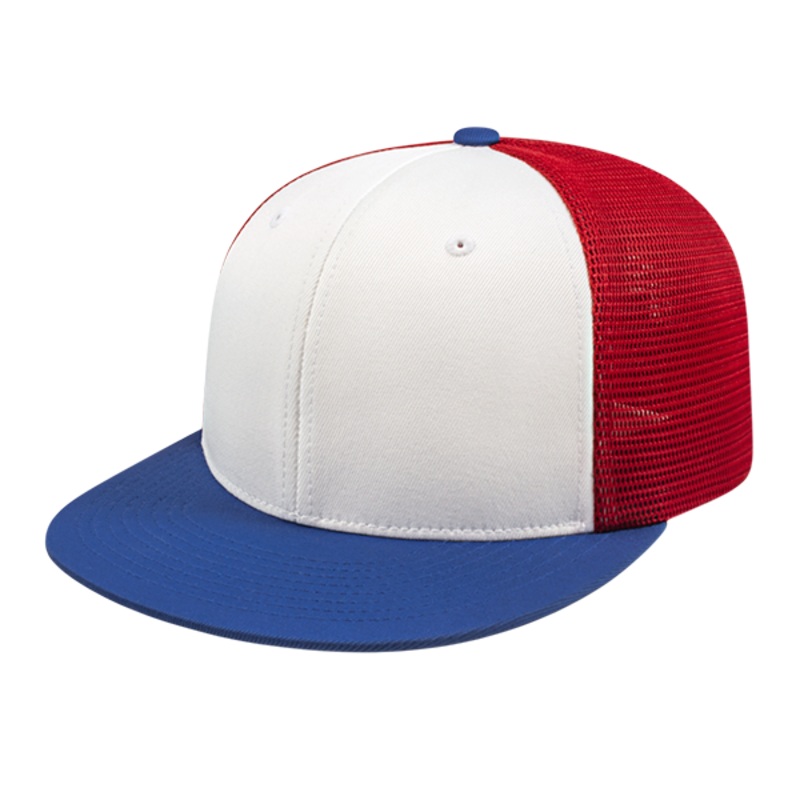 Cap America i8501 Flexfit Performance Trucker Mesh Back Cap – Blank White/Royal/Red