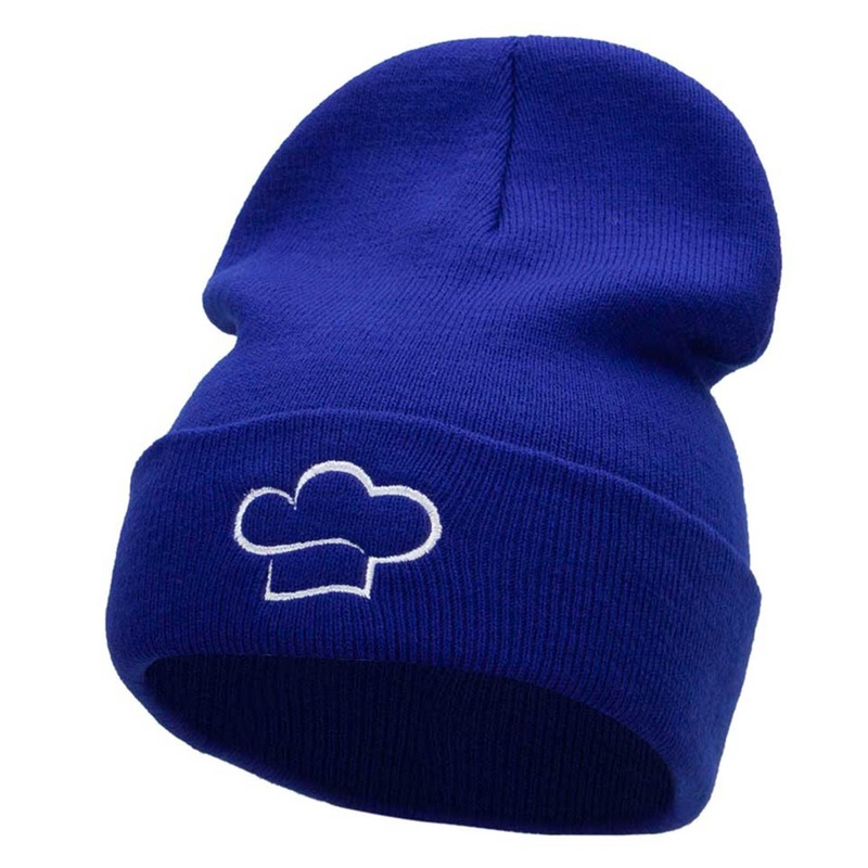 Chef Hat Embroidered 12 Inch Long Knitted Beanie Royal One Size