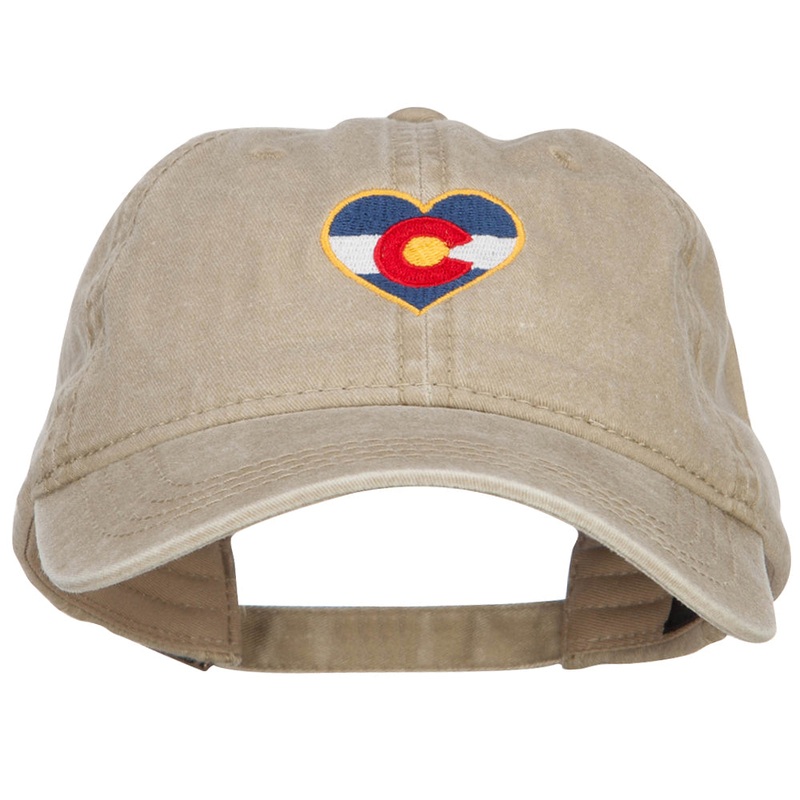 Heart Colorado Flag Embroidered Washed Cap Khaki One Size