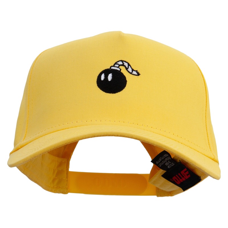 Mario Bomb Logo Embroidered Solid Cotton Twill 5 Panel Prostyle Snap Cap Yellow One Size