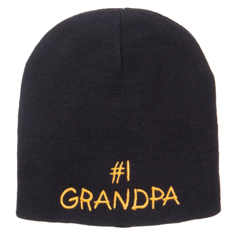 Number 1 Grandpa Embroidered Short Beanie Black One Size