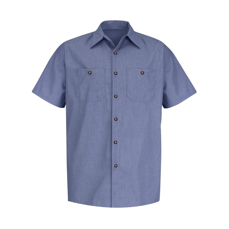 Red Kap SP24 Industrial Short Sleeve Work Shirt – Denim Blue Microcheck Denim Blue Microcheck S