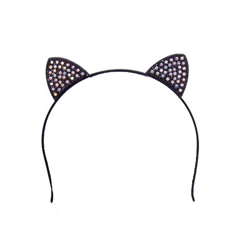 Rhinestone Cat Ears Headband Black