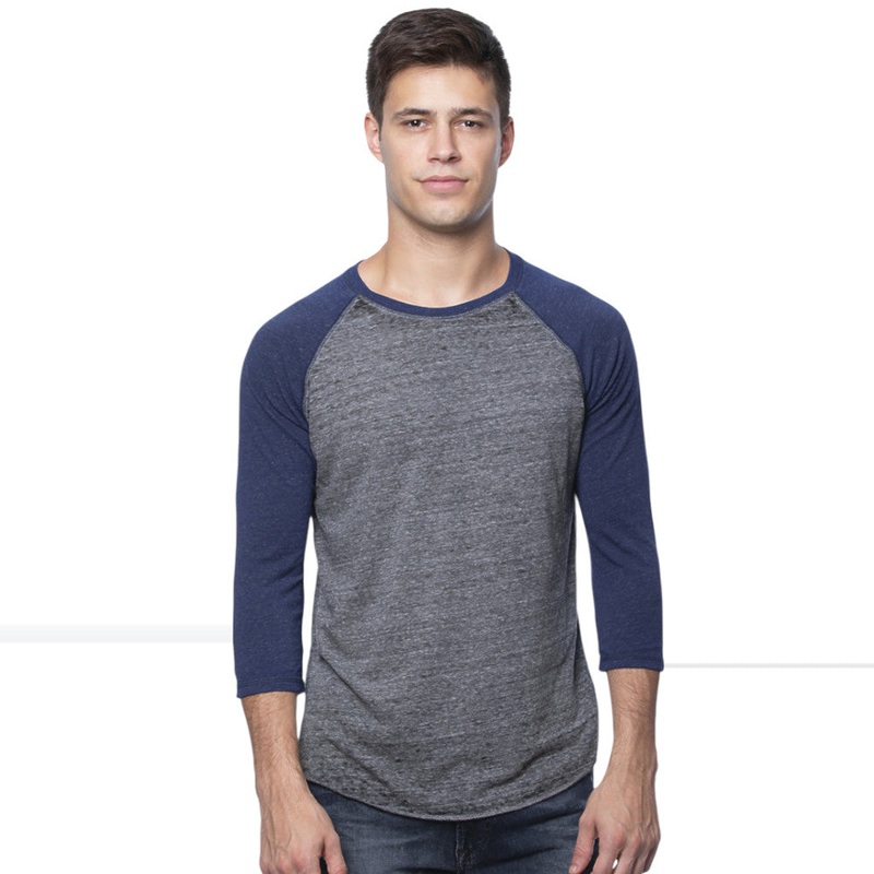 Royal Apparel 20160BO Unisex Triblend Raglan Baseball Tee  Burnout Wash Made in USA Tri vIntage Grey/Tri Red XS