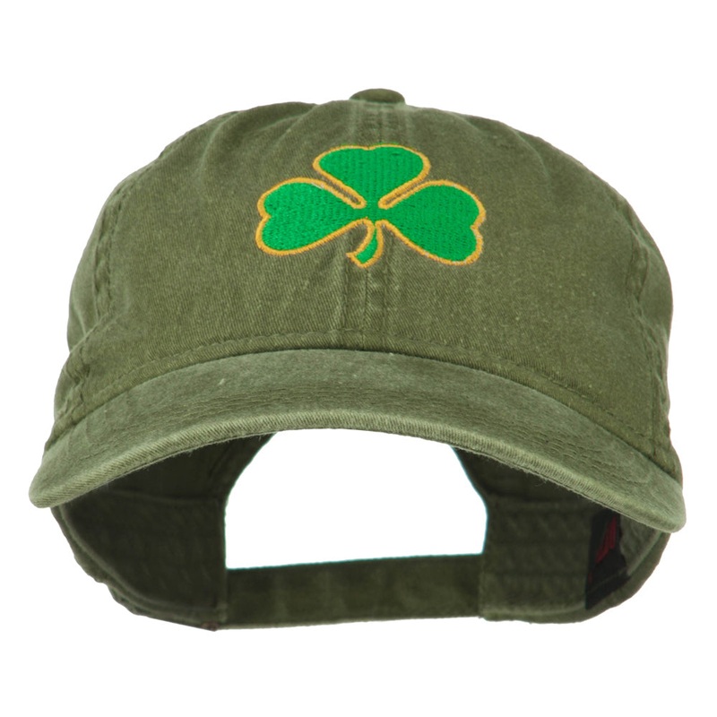 Shamrock Embroidered Washed Cap Olive Green One Size
