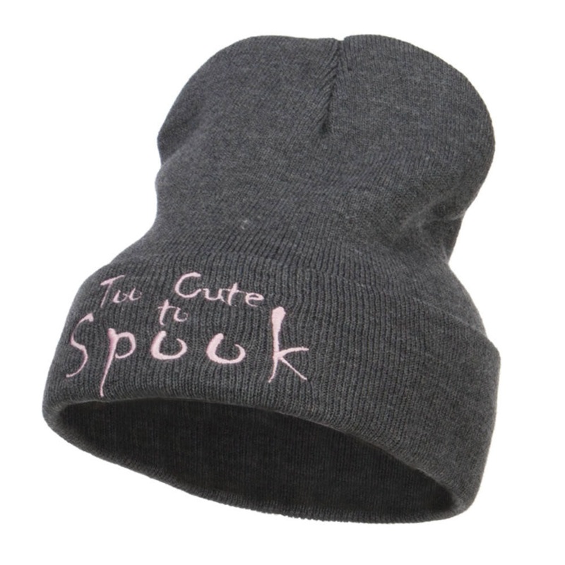 Too Cute To Spook Halloween Embroidered Beanie Dk Grey One Size