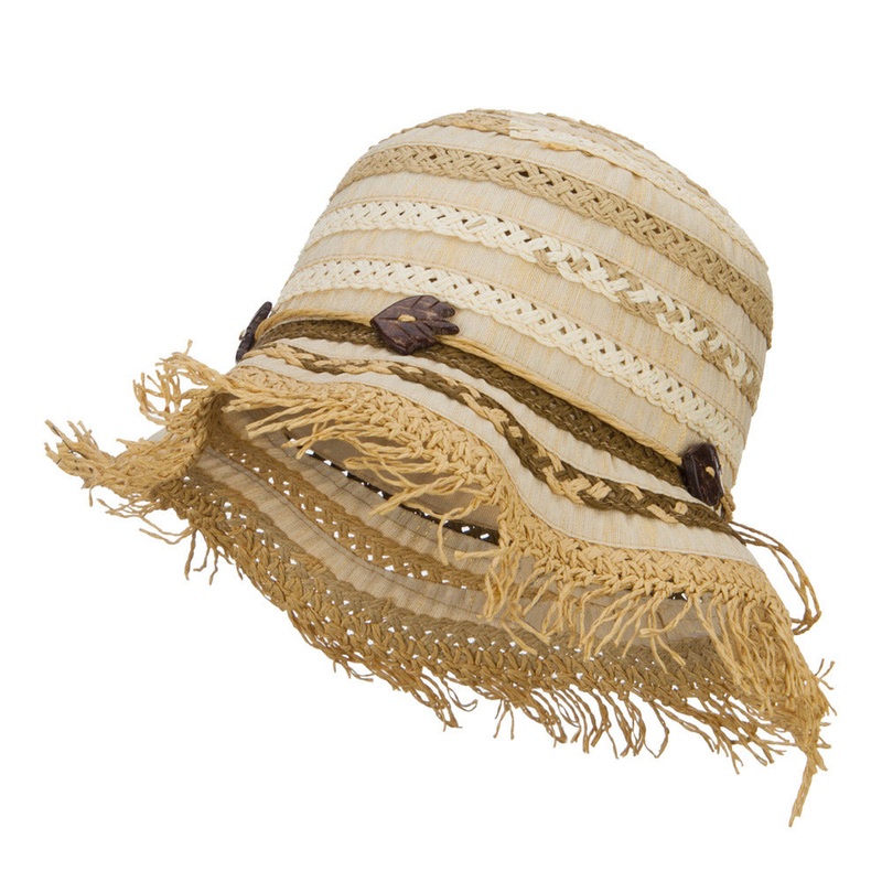 Women’s Toyo Braid Striped Straw Bucket Hat Natural One Size