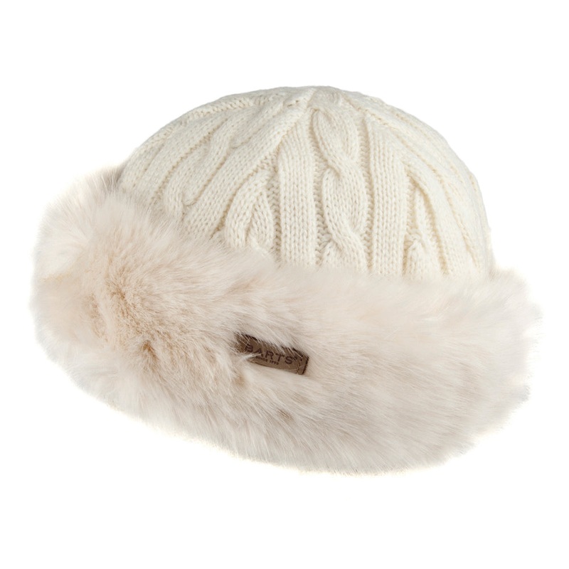 Barts Hats Faux Fur Cable Knit Beanie Hat – Winter White 1-Size