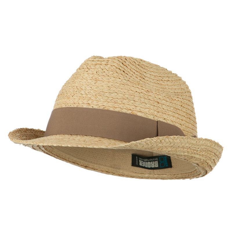 Big Size Braided Straw Fedora with Grosgrain Ribbon Natural XL-2XL