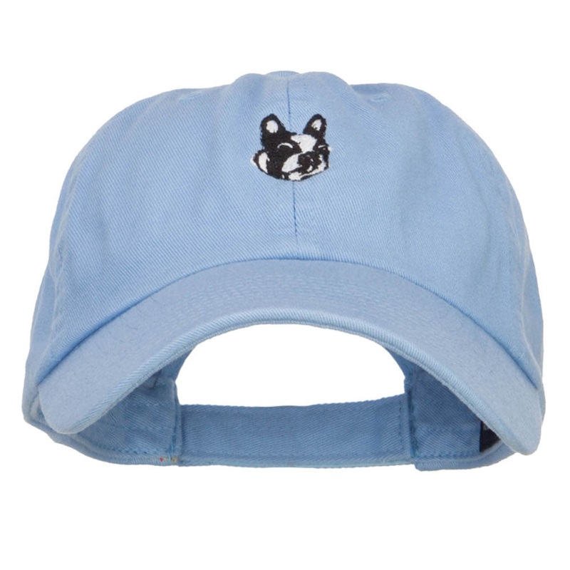 Boston Terrier Dog Face Embroidered Cap Sky Blue One Size