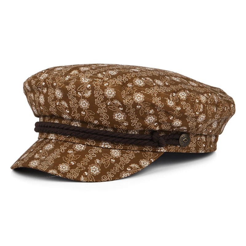 Brixton Hats Floral Cotton Fiddler Cap – Brown-Off White Small-56cm