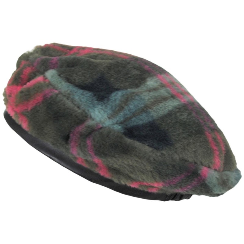 Faux Fur Plaid Beret TAUPE PLAID S/M