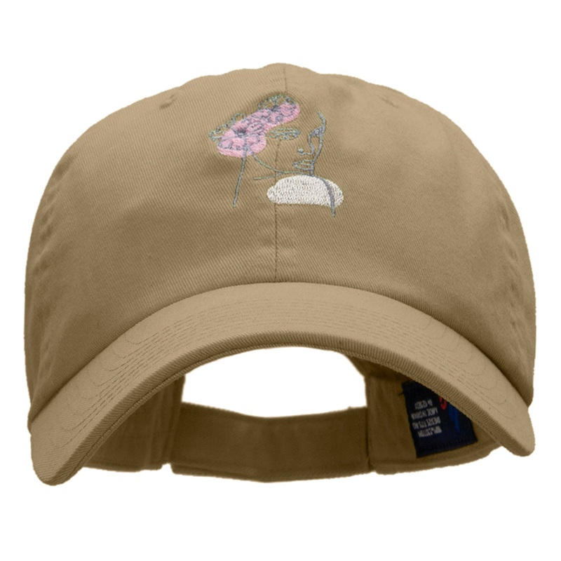 Floral Abstract Woman Embroidered Cotton Twill Cap Khaki One Size