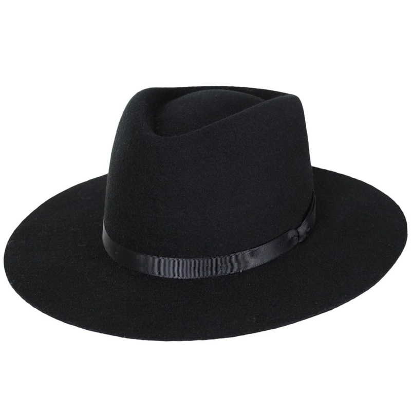 Giza Wool Felt Rancher Fedora Hat BLACK S
