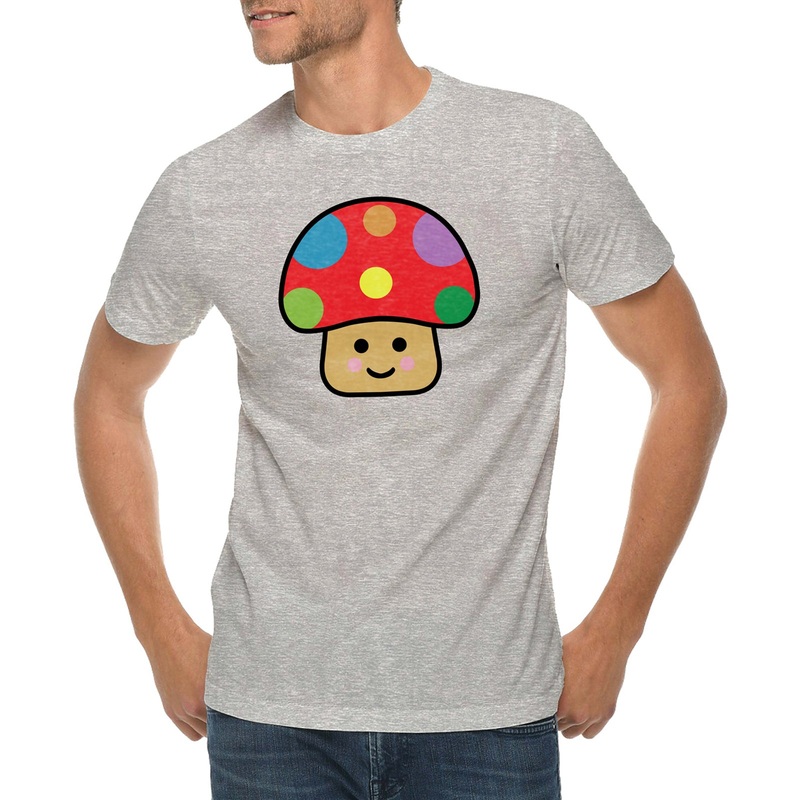 Happy Toad Mushroom Graphic Design Deluxe Jersey T-Shirt Heather Grey XS