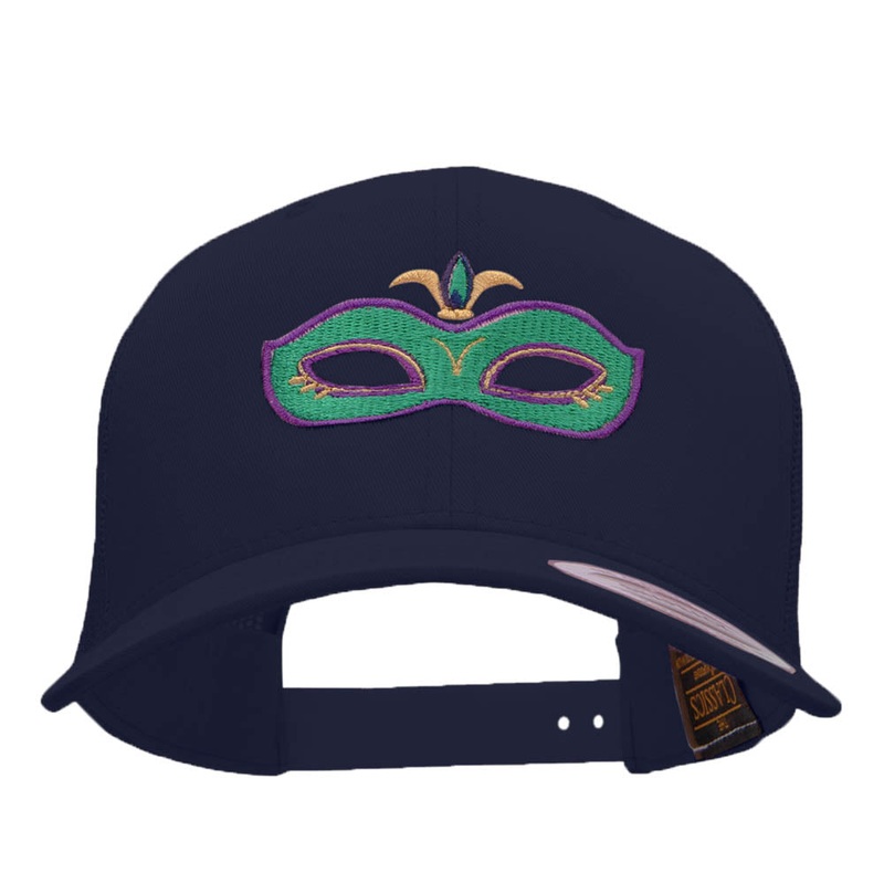 Mardi Gras Elegant Mask Embroidered Retro Trucker Cap Navy One Size