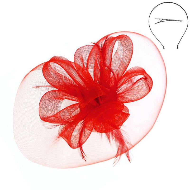 Mesh Flower Headband Red