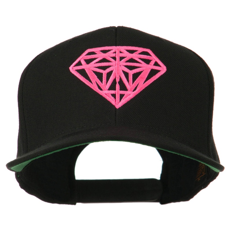 Pink Diamond Outline Embroidered Snapback Cap Black One Size