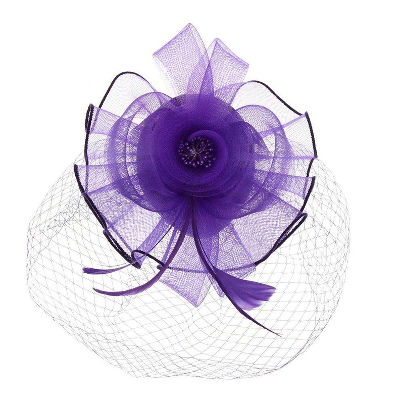 Ruffle Mesh Center Flower Fascinator Purple