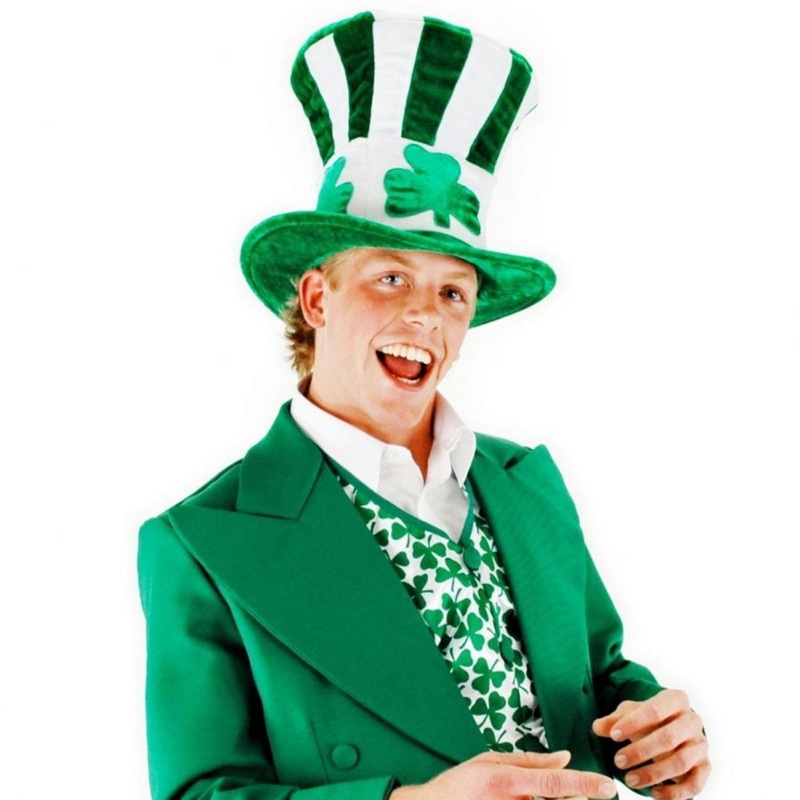 Shamrock Mad Hatter Top Hat GREEN/WHITE ONE SIZE FITS MOST