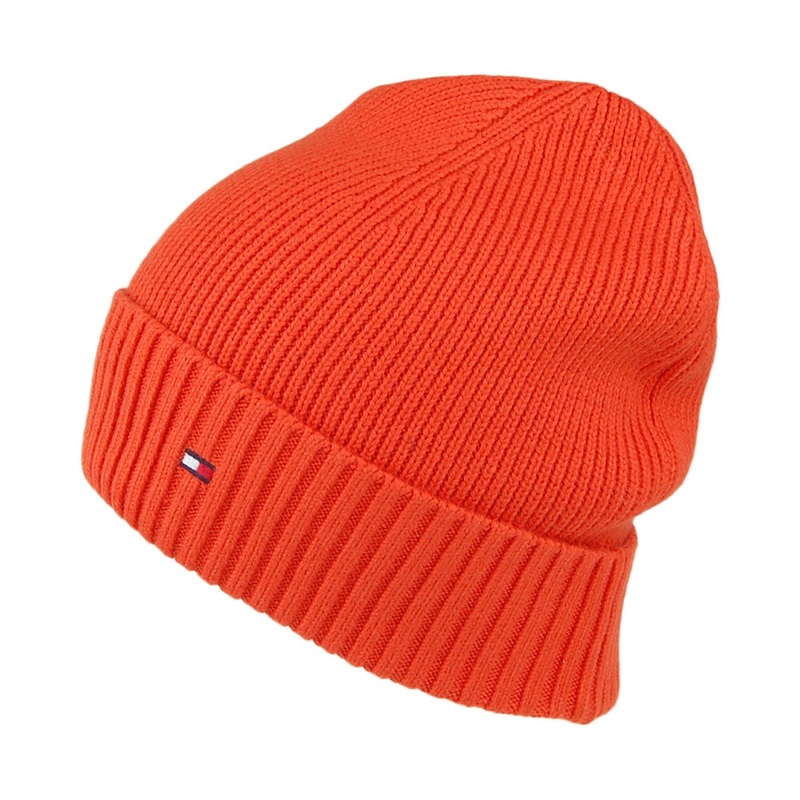 Tommy Hilfiger Hats Pima Essential Flag Cotton Cashmere Beanie Hat – Red Clay 1-Size