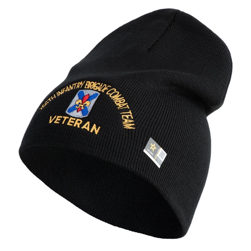 U.S. Army 256th Infantry Brigade Combat Team Symbol Embroidered 8 Inch Solid Knit Short Beanie Made in USA Black One Size