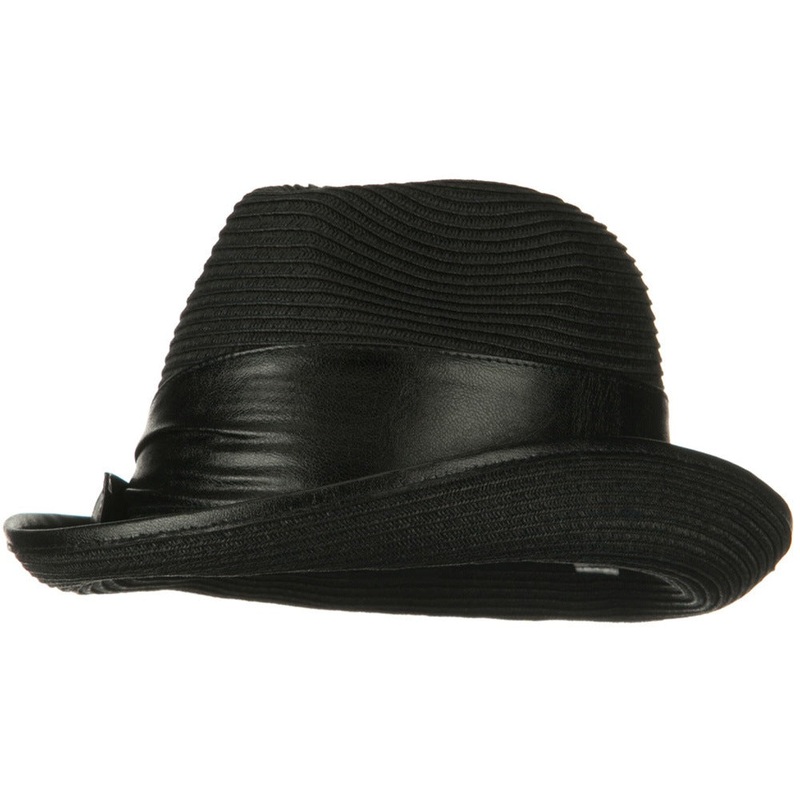 UPF 50+ Slanted Leather Brim Fedora Natural One Size