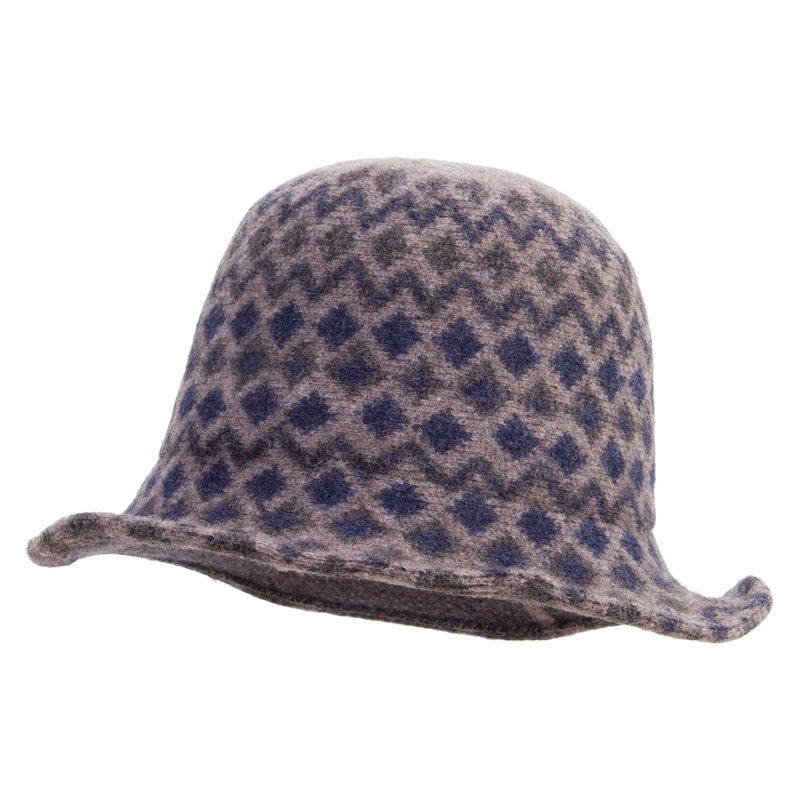 Women’s Boiled Wool Round Bucket Shape Hat Blue Grey One Size
