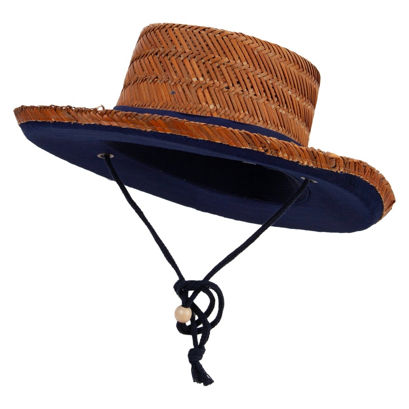 3 Inch Brim Rush Straw Gambler Hat Navy M