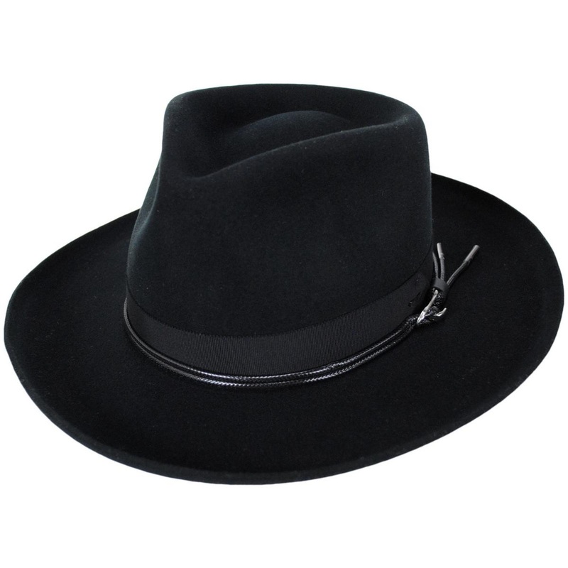 Bastien Polished Elite Wool Felt Fedora Hat BLACK S