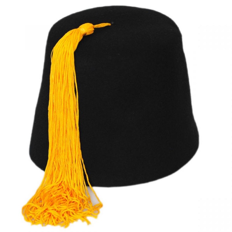 Black Wool Fez with Gold Tassel BLACK S
