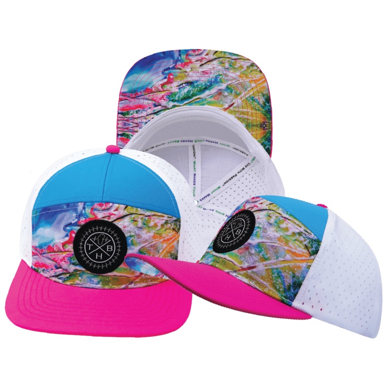Color Vibes Hat – Flat Bill – Candy Land – Neon Pink / Neon Blue / White – Laser Mesh